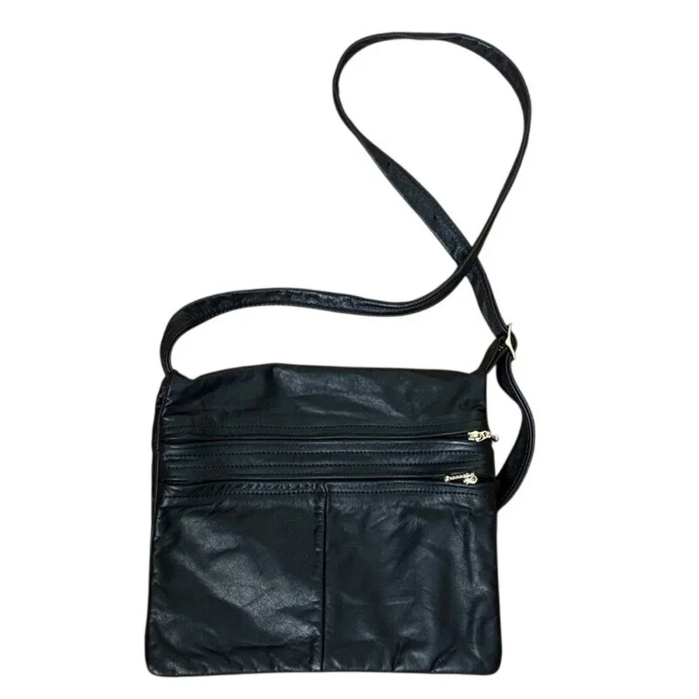 Maple‎ Leather Company Saddlebag Crossbody Bag Purse Black Buttery Soft Leather